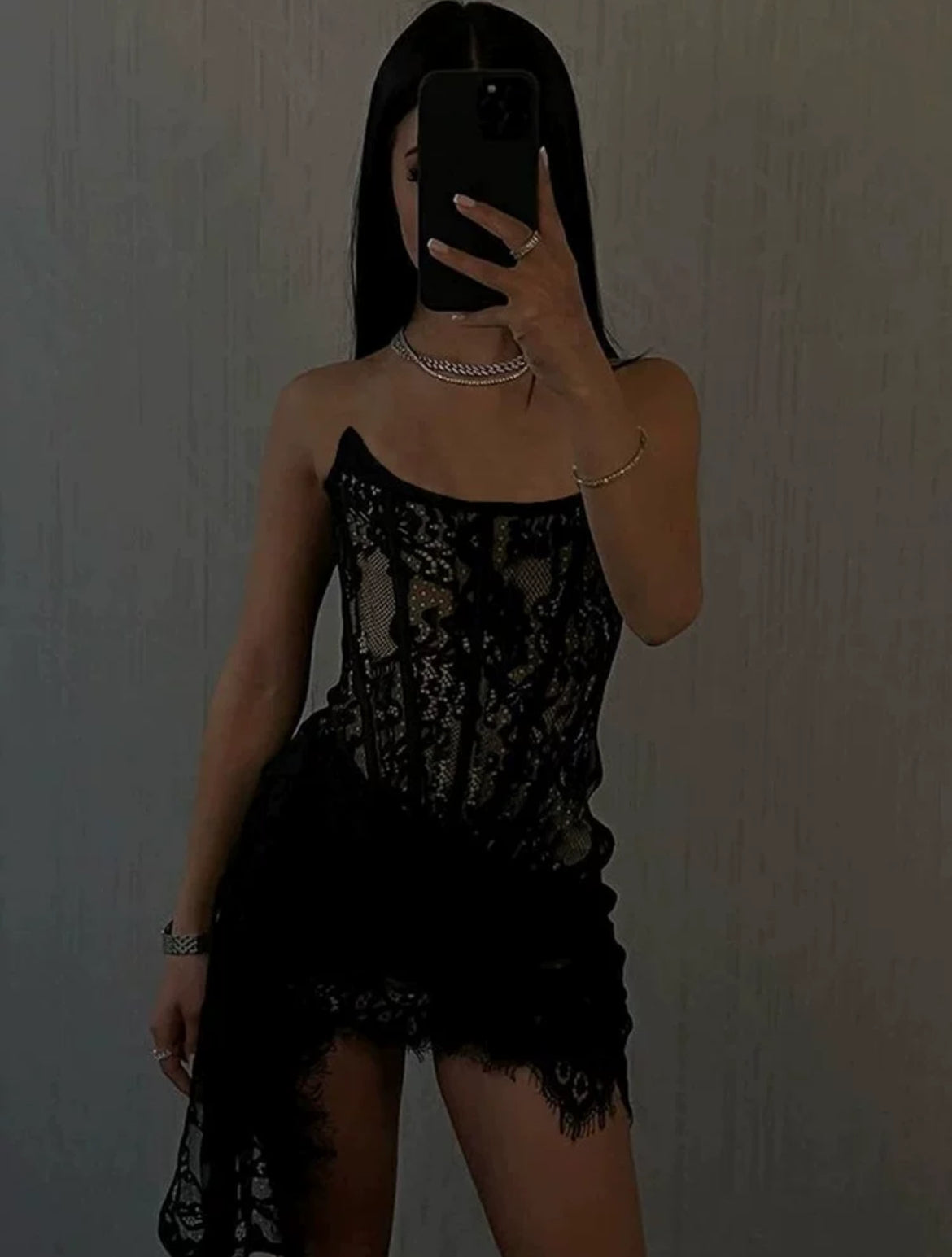 Sexy lace fishbone one-shoulder chest dress