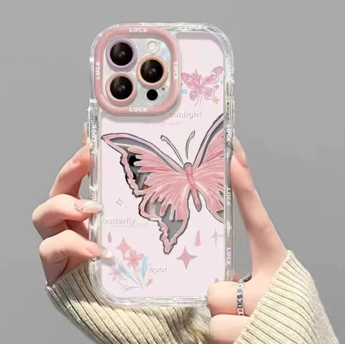 Pink butterfly painted iphone cover