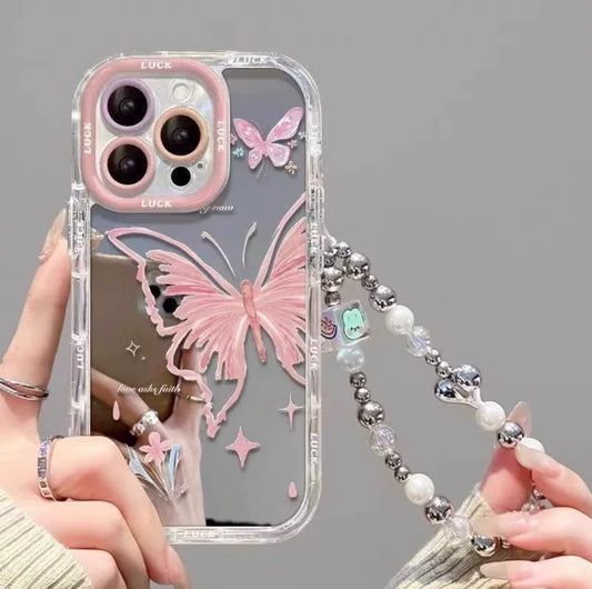 Pink butterfly painted iphone cover