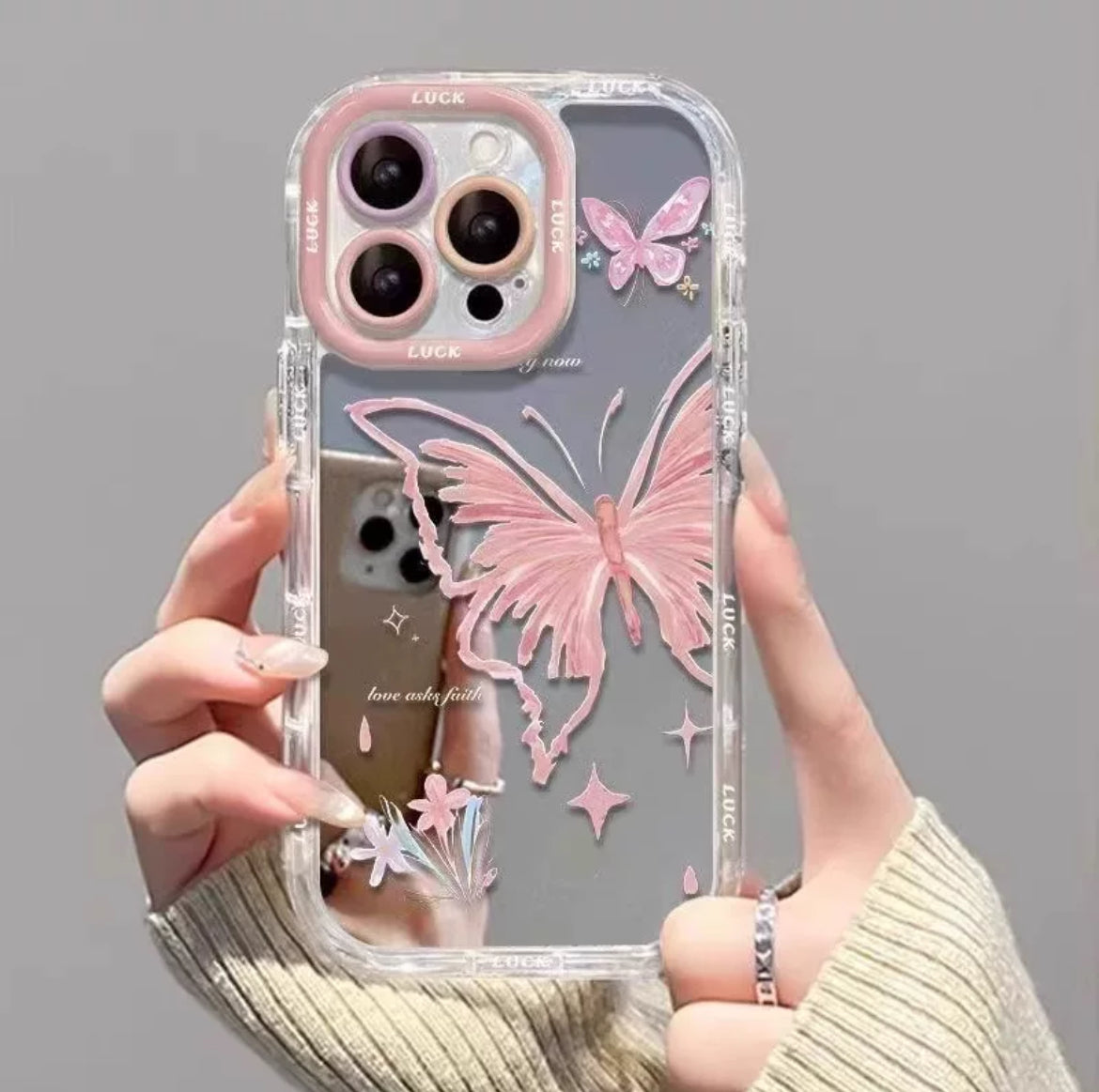 Pink butterfly painted iphone cover